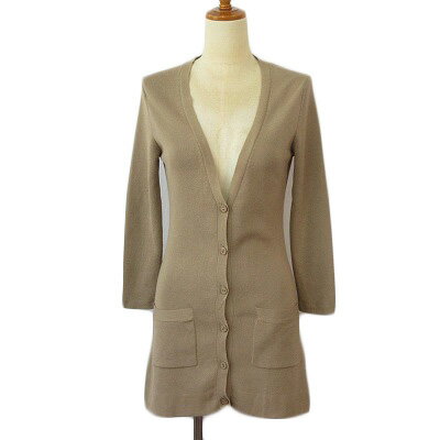 【中古】イネド INED カーディガン ニット Vネック コットン 9 ベージュ レディース 【ベクトル 古着】 240818