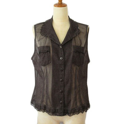 【中古】ノアージュ noa-ge ブラウス フリル チュール メッシュ シースルー L 黒 ブラック レディース ..