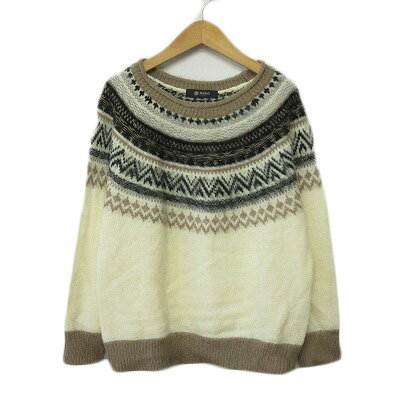 【中古】ナノユニバース nano universe BASE セーター ニット 求心柄 フェアアイル F 白 ホワイト ベー..