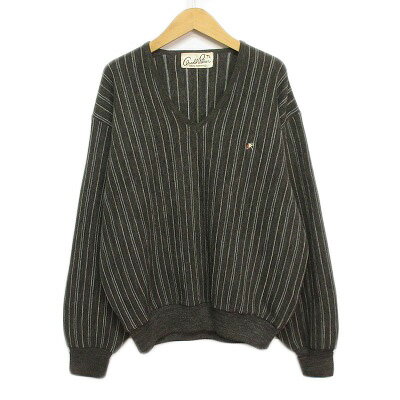 【中古】アーノルドパーマー Arnold Palmer ヴィンテージ セーター ニット Vネック ストライプ ウール L グレー メンズ 【ベクトル 古着】 241024