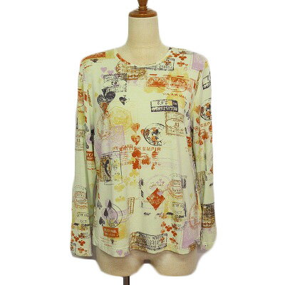 【中古】里麻 カットソー プルオーバー 総柄 レーヨン M 緑 グリーン レディース 【ベクトル 古着】 241128