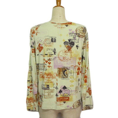 【中古】里麻 カットソー プルオーバー 総柄 レーヨン M 緑 グリーン レディース 【ベクトル 古着】 241128