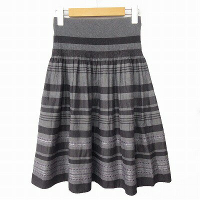【中古】コムサデモード COMME CA DU MODE スカート ハイウエスト フレア ひざ丈 スパンコール 刺繍 ボーダー 11 グレー レディース 【ベク...