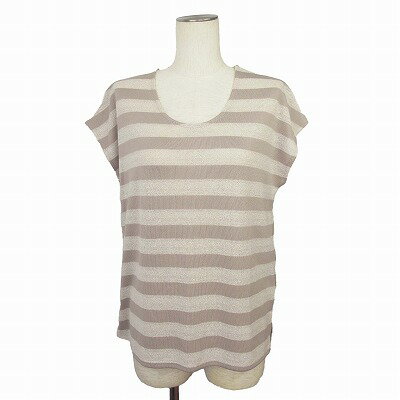 【中古】インディヴィ INDIVI サマーニット フレンチスリーブ ボーダー 38 ベージュ レディース 【ベクトル 古着】 250223