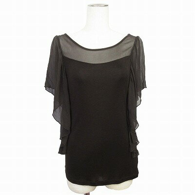 【中古】ダーマコレクション dama collection ニット カットソー シアー フリル袖 シルク100％ 茶 S レディース 【ベクトル 古着】 250302