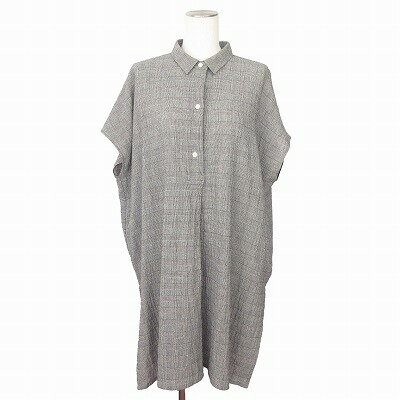 【中古】ヒロココシノ HIROKO KOSHINO ワンピース シャツワンピ フレンチスリーブ 千鳥格子 リネン混 9 黒 ブラック レディース 【ベクトル 古着】 250311