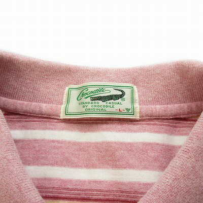 【中古】クロコダイル CROCODILE ポロシャツ ボーダー ワンポイント L 赤 レッド メンズ 【ベクトル 古着】 250315