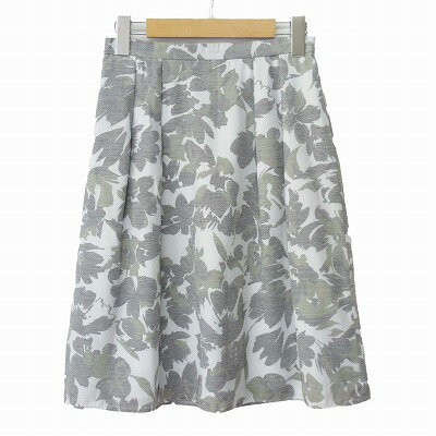【中古】インディヴィ INDIVI スカート タック ひざ丈 花柄 38 グレー レディース 【ベクトル 古着】 250409