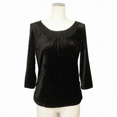 【中古】コムサイズム COMME CA ISM カットソー ラウンドネック 異素材 切替 ベロア シャーリング 七分袖 M 黒 ブラック レディース 【ベクトル 古着】 250327