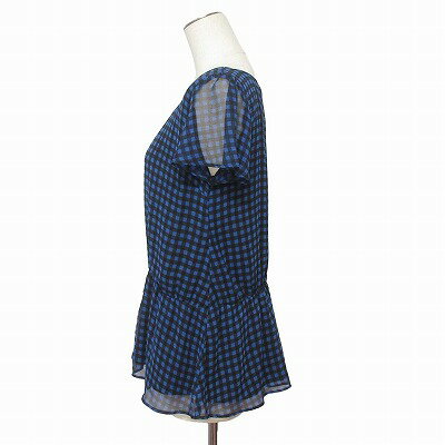 【中古】エニィファム anyFam ブラウス カットソー チュニック リボン ギンガムチェック シアー 半袖 2 青黒 レディース 【ベクトル 古着】 250420