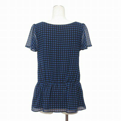 【中古】エニィファム anyFam ブラウス カットソー チュニック リボン ギンガムチェック シアー 半袖 2 青黒 レディース 【ベクトル 古着】 250420