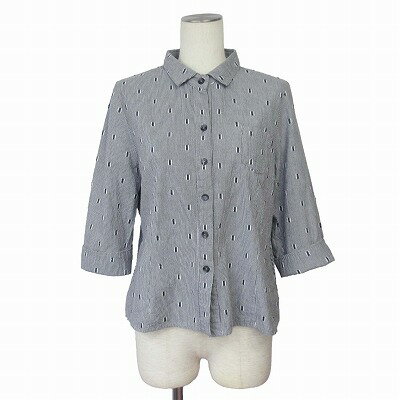 【中古】ノアージュ noa-ge シャツ ジャケット ストライプ 総柄 七分袖 綿 コットン M グレー レディー..