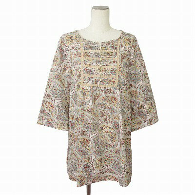 【中古】アリスバーリー Aylesbury シャツ ブラウス チュニック丈 ノーカラー レース 花柄 綿 コットン LL 白 ホワイト レディース 【ベクトル ...