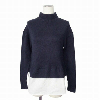 Turtleneck - 【中古】ナチュラルビューティーベーシック NATURAL BEAUTY BASIC ニット ハイネック シャツレイヤード 長袖 アクリル ナイロン ポリウレタン M ブラック ホワイト 黒 白 レディース 【ベクトル 古着】 250802