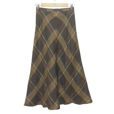 【中古】クリスチャンオジャール CHRISTIAN AUJARD スカート ロング フレア チェック 麻 リネン 茶 ブラウン レディース 【ベクトル 古着】 250918