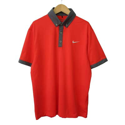 【中古】ナイキゴルフ NIKE GOLF TOUR PERFORMANCE ポロシャツ 半袖 ボタンダウン DRI-FIT ポリエステル ポリウレタン L オレンジ グレー メンズ 【ベクトル 古着】 260812