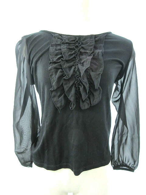Long-Sleeved - 【中古】アナイ ANAYI カットソー ブラウス 長袖 クルーネック シースルー フリル ウール混 38 黒 ブラック /MU レディース 【ベクトル 古着】 181221 ブランド古着ベクトルプレミアム店
