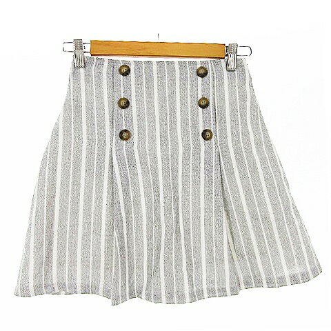 【中古】オゾック OZOC スカート フレア ミニ ストライプ タック 38 グレー /AAM6 レディース 【ベクトル 古着】 210317