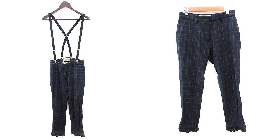 【中古】ミーアンドミークチュール ME&ME couture クロップドパンツ サスペンダー フリル チェック 1 紺 ネイビー /AU レディース 【ベクトル 古着】 200619 ベクトルプレミアム店