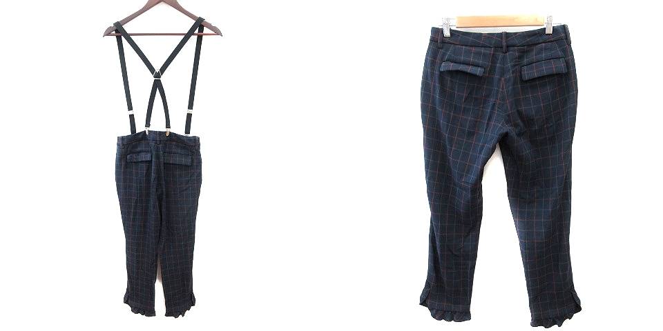 【中古】ミーアンドミークチュール ME&ME couture クロップドパンツ サスペンダー フリル チェック 1 紺 ネイビー /AU レディース 【ベクトル 古着】 200619 ベクトルプレミアム店