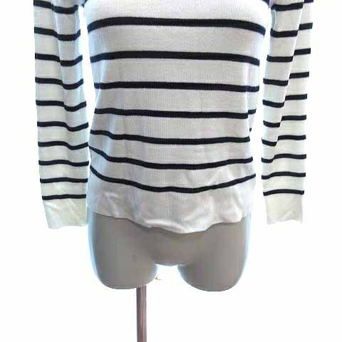 【中古】デビュー ド フィオレ Debut de Fiore ニット カットソー ライトストーン パール ボーダー 長袖 38 M 白 ホワイト 黒 ブラック /YK レディース 【ベクトル 古着】 241114