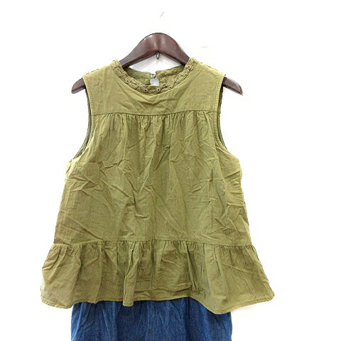 【中古】ブロードゥリー&コー Broderie&Co ナノユニバース パンツ オールインワン ドッキング クロップド レース ノースリーブ 36 カーキ 緑 グリーン 青 ブルー /AU レディース 【ベクトル 古着】 231017