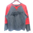 【中古】パンサー Panther カットソー Tシャツ ラウンドネック ラグラン 切替 カットオフ ダメージ加工 プリント ライン 長袖 M グレー /AU メ...