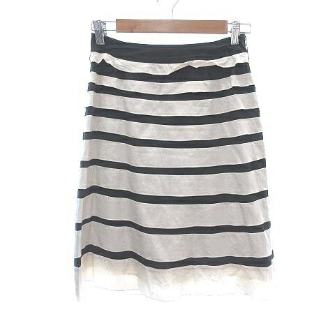 【中古】ストロベリーフィールズ STRAWBERRY-FIELDS ティアードスカート 台形 ひざ丈 切替 ボーダー 絹 シルク ライトベージュ 黒 ブラック /CT レディース 【ベクトル 古着】 231017