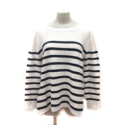 【中古】ザラ ZARA ニット KNIT ニット カットソー ボーダー 長袖 S 白 ホワイト 紺 ネイビー /MS ■MO レディース 【ベクトル 古着】 231013