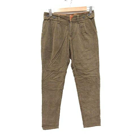 【中古】アングリッド UNGRID テーパードパンツ コーデュロイ タック ラムレザー S 緑 カーキ /CT レディース 【ベクトル 古着】 240220