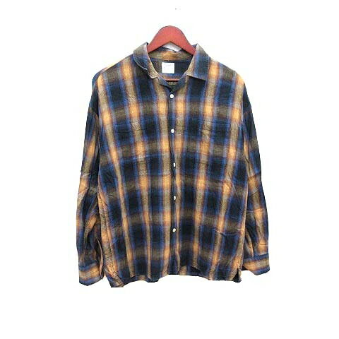 【中古】コーエン coen カジュアルシャツ チェック 長袖 S 紺 ネイビー 黄色 イエロー /YK ■MO メンズ 【ベクトル 古着】 240320