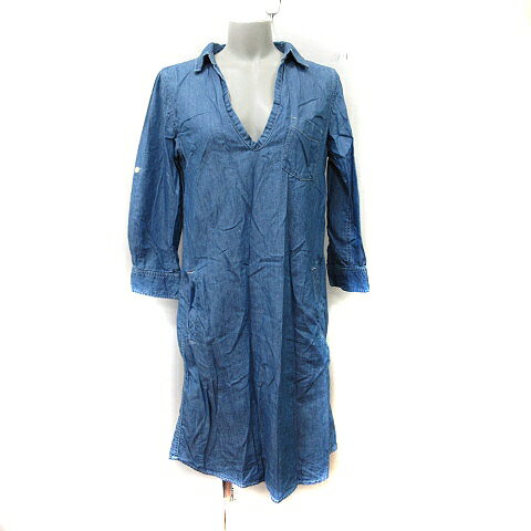 【中古】ナチュラルビューティーベーシック NATURAL BEAUTY BASIC シャツワンピース ひざ丈 長袖 M 紺 ネイビー /YI レディース 【ベクトル 古着】 240423