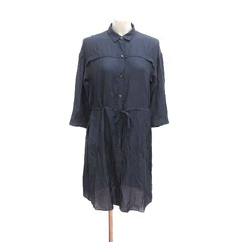 【中古】インディヴィ INDIVI シャツワンピース ひざ丈 ウエストマーク 長袖 36 紺 ネイビー /YK レディース 【ベクトル 古着】 240514