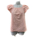 【中古】ドレスキップ DRESKIP シャツ ブラウス スクエアネック パフスリーブ フレンチスリーブ ストライプ M サーモンピンク /YI レディース 【ベクトル 古着】 240529(4)