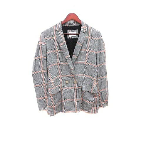 【中古】ベルシュカ Bershka テーラードジャケット 総裏地 グレンチェック 麻混 リネン混 S グレー /YK レディース 【ベクトル 古着】 240612
