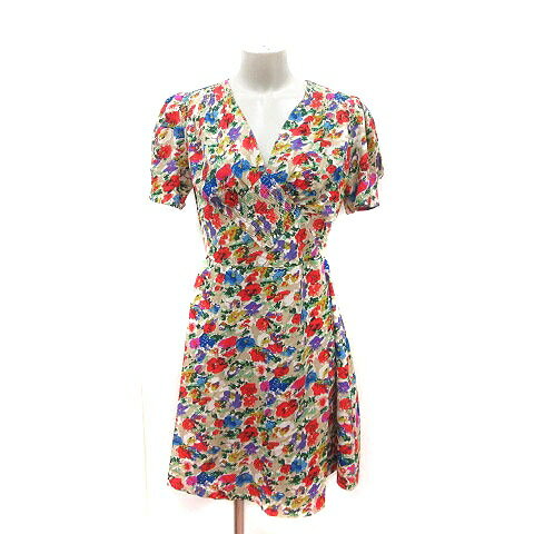【中古】トップショップ TOPSHOP ワンピース ひざ丈 花柄 Vネック 半袖 36 マルチカラー /MS レディース 【ベクトル 古着】 240612