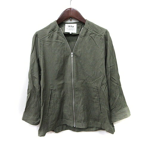 【中古】イッカ ikka ノーカラージャケット ジップアップ M 緑 カーキ /YI ■MO レディース 【ベクトル 古着】 240703 【中古】イッカ ikka ノーカラージャケット ジップアップ M 緑 カーキ /YI ■MO レディース 【ベクトル 古着】 240703