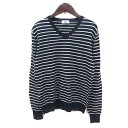 【中古】シップス SHIPS ニット カットソー Vネック ウール ボーダー 長袖 L 紺 ネイビー 白 ホワイト /MS レディース 【ベクトル 古着】 24...