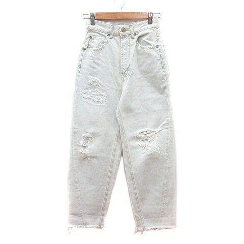 【中古】アズールバイマウジー AZUL by moussy デニムパンツ ジーンズ テーパード ダメージ加工 カットオフ S 水色 ライトブルー /MN レディース 【ベクトル 古着】 240816