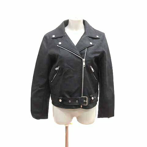 【中古】レディーボリューム LADY VOLUME ライダースジャケット フェイクレザー 総裏地 L 黒 ブラック /YK レディース 【ベクトル 古着】 240818