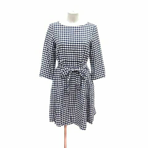 【中古】テチチ Te chichi ワンピース フレア ミニ ウエストマーク ギンガムチェック 七分袖 M 紺 ネイビー 白 ホワイト /YK レディース 【ベクトル 古着】 240829 【中古】テチチ Te chichi ワンピース フレア ミニ ウエストマーク ギンガムチェック 七分袖 M 紺 ネイビー 白 ホワイト /YK レディース 【ベクトル 古着】 240829