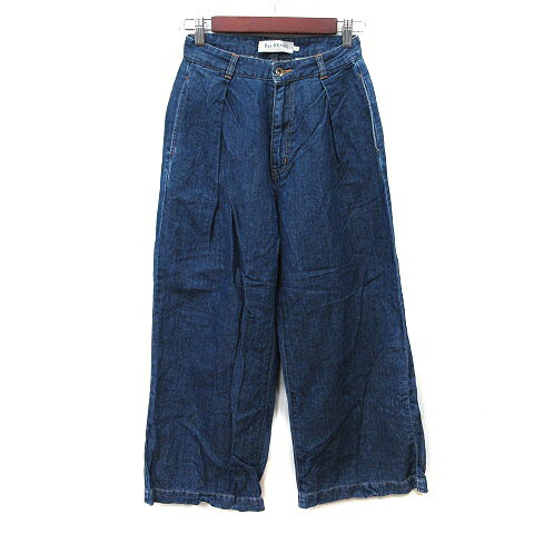【中古】レイビームス Ray Beams ワイドパンツ ハイウエスト デニム 麻混 リネン混 0 XS 紺 ネイビー /YI レディース 【ベクトル 古着】 241002