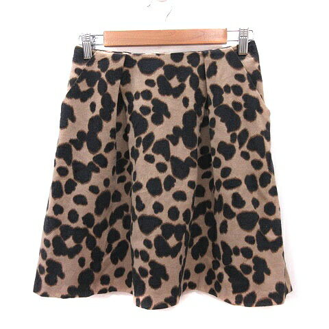 【中古】ストロベリーフィールズ STRAWBERRY-FIELDS フレアスカート ミニ ウール ヒョウ柄 レオパード 2 M ベージュ 黒 ブラック /MS レディース 【ベクトル 古着】 241023