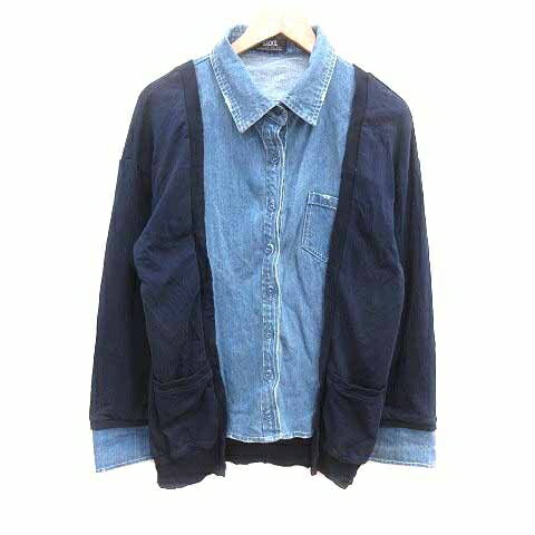 【中古】バックス BACKS デニムジャケット 切替 ダメージ加工 長袖 F 紺 ネイビー 青 ブルー /YK メンズ 【ベクトル 古着】 241128