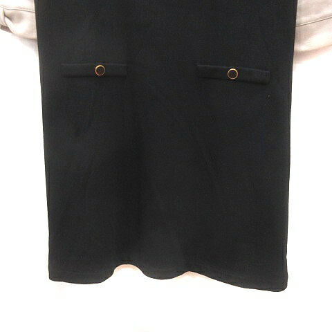 【中古】ナチュラルビューティーベーシック NATURAL BEAUTY BASIC ワンピース ひざ丈 ボートネック バイカラー 七分袖 S 黒 ブラック ベージュ /MS レディース 【ベクトル 古着】 241209