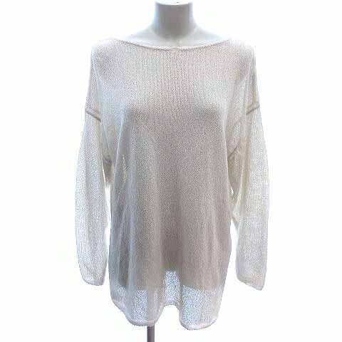 【中古】ジネス Jines ニット カットソー ボートネック シフォン 長袖 38 M アイボリー 白 ホワイト /Y..