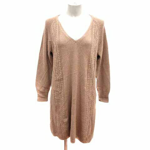 【中古】ロートレアモン LAUTREAMONT ワンピース ミニ ニット Vネック ケーブル 長袖 38 M ベージュ /YK レディース 【ベクトル 古着】 241209