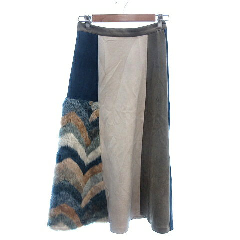 【中古】ディスコート Discoat フレアスカート ミモレ ロング 切替 フェイクファー フェイクスエード F ベージュ /AU レディース 【ベクトル 古着...