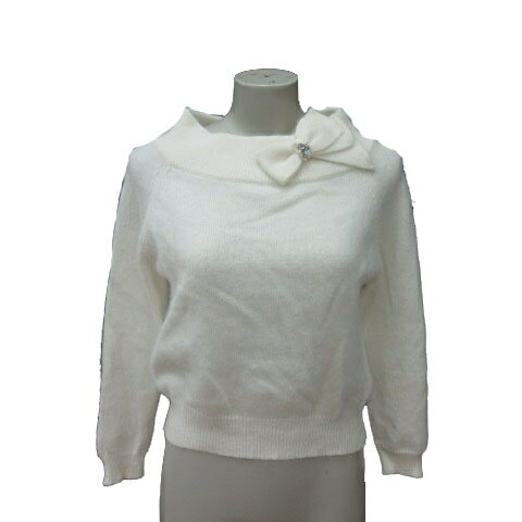 【中古】ストロベリーフィールズ STRAWBERRY-FIELDS ニット セーター リボン ビジュー アンゴラ混 長袖 白 ホワイト /MS レディース 【ベクトル 古着】 250115