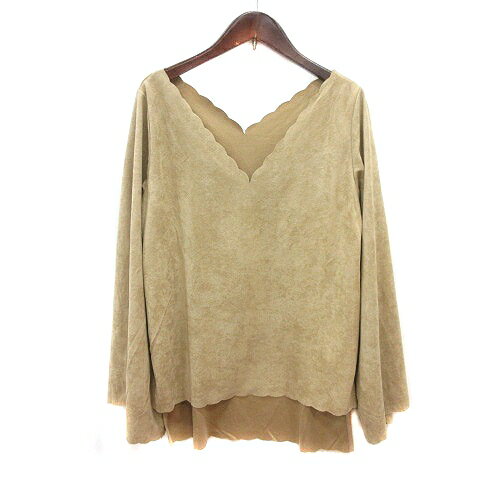 【中古】未使用品 アンティカ antiqua カットソー スカラップネック 長袖 フェイクスエード ベージュ /MN ●RY レディース 【ベクトル 古着】 250130